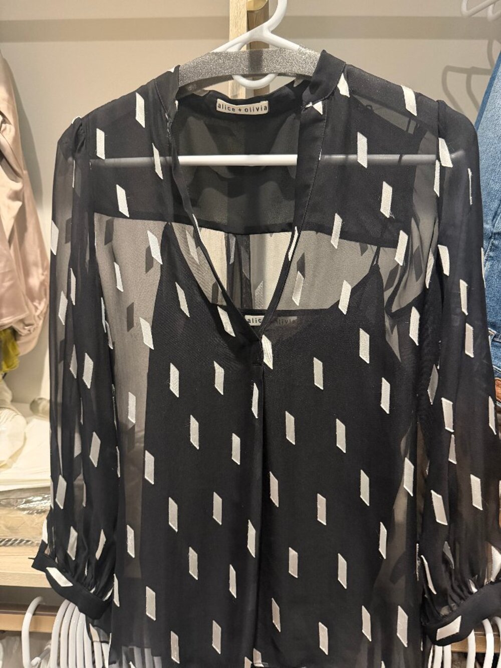 Alice & Olivia sheer black $ white top